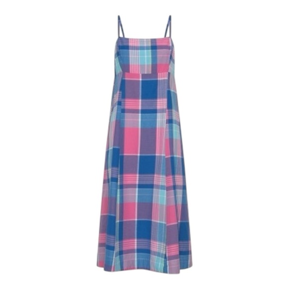 Bohemian Traders Sleeveless Cotton A-Line Slip Midi Dress - Blue Plaid - Large - Picture 2 of 13
